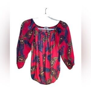 Sweet Pea Pink Paisley Fashion Top Off Shoulder Fitted Crop Waist Sheer Size XS